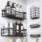 Adhesive Shower Caddy, 5 Pack Rustproof Stainless Steel Bath Organizers With Large Capacity, No Drilling Shelves for Bathroom Storage & Home Decor