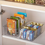 8 Pack Food Storage Organizer Bins, Clear Plastic Bins for Pantry, Kitchen, Fridge, Cabinet Organization and Storage, 4 Compartment Holder