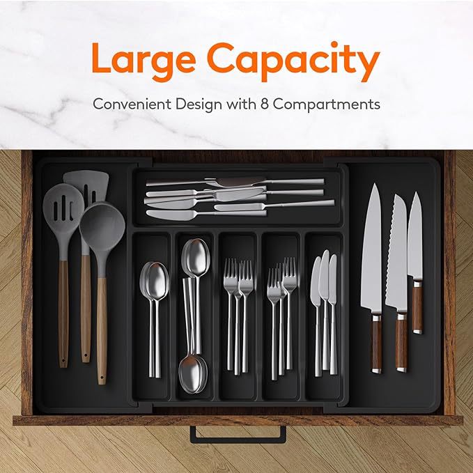 Extra Large Expandable Silverware Organizer, Kitchen Utensil Drawer Organizer, Adjustable Silverware Holder for Spoons Forks Knives