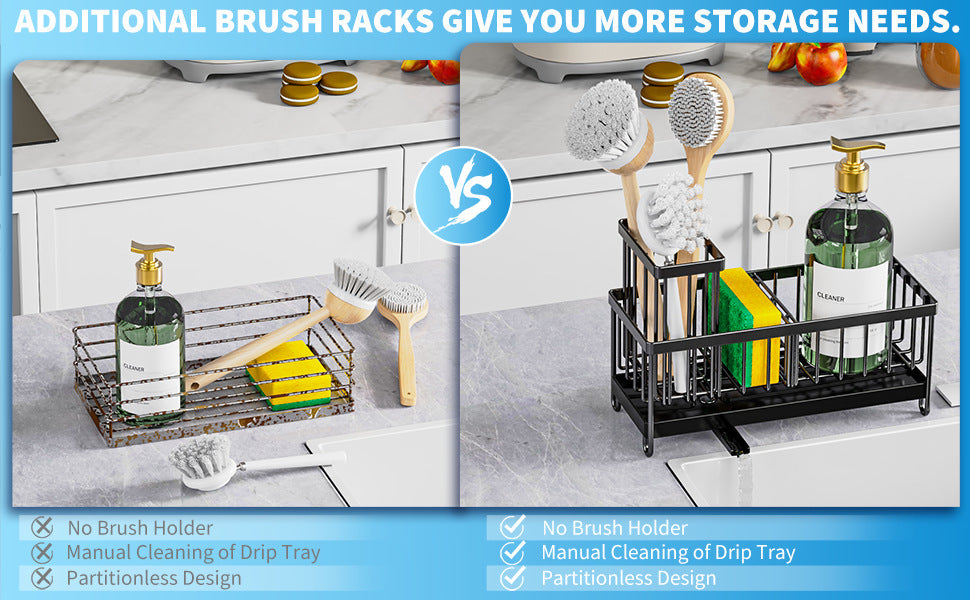 Sponge Holder for Kitchen Sink, Sink Caddy Organizer with High Brush Holder, Kitchen Countertop Organizers and Storage Essentials