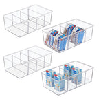 8 Pack Food Storage Organizer Bins, Clear Plastic Bins for Pantry, Kitchen, Fridge, Cabinet Organization and Storage, 4 Compartment Holder