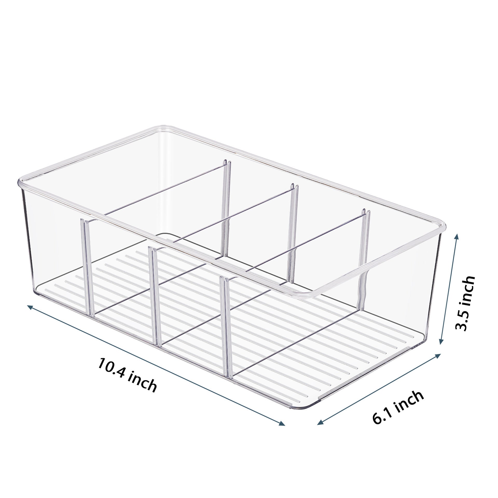 8 Pack Food Storage Organizer Bins, Clear Plastic Bins for Pantry, Kitchen, Fridge, Cabinet Organization and Storage, 4 Compartment Holder
