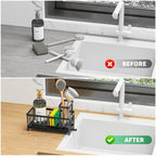 Sponge Holder for Kitchen Sink, Sink Caddy Organizer with High Brush Holder, Kitchen Countertop Organizers and Storage Essentials
