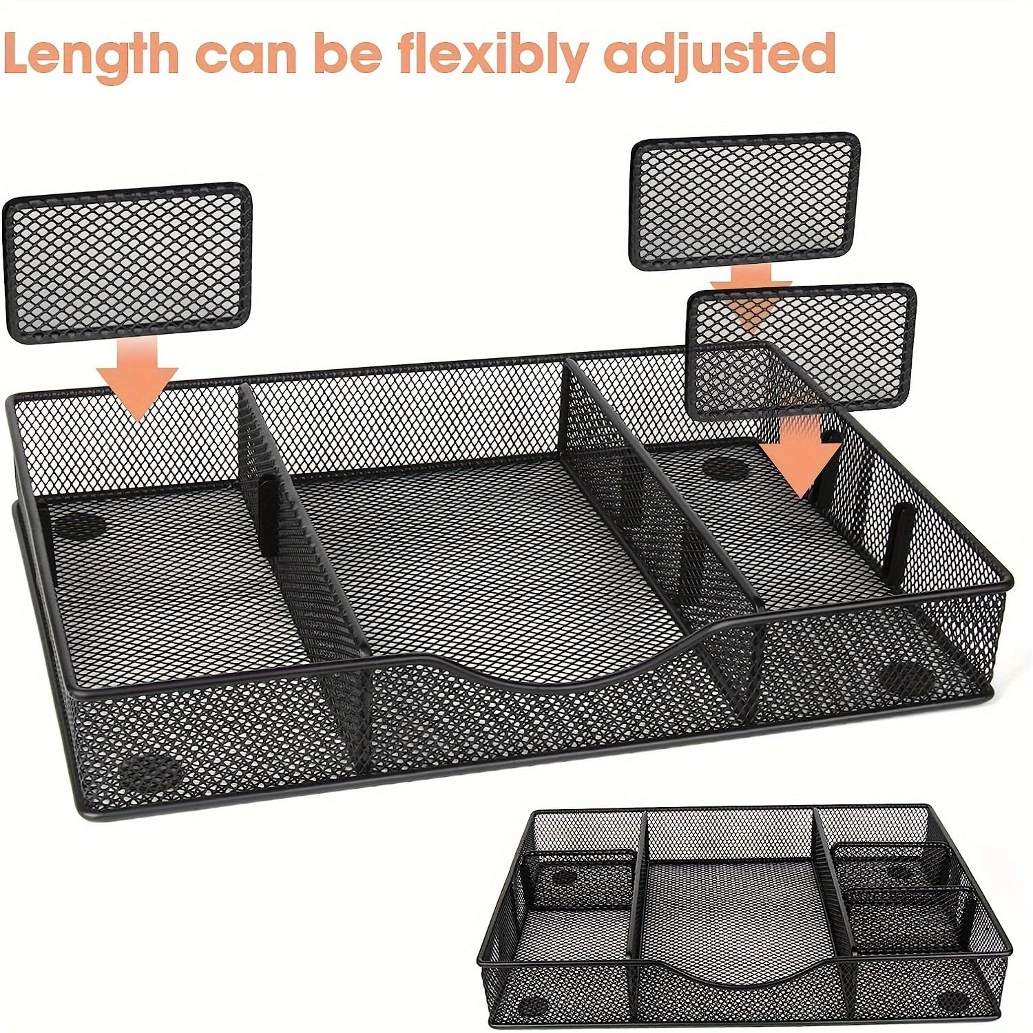 Desk Drawer Organizer, Metal Mesh Drawer Organizer Tray with 6 Adjustable Compartment, Tray Organizer for Desktop, Kitchen, Bathroom, Makeup, Vanity