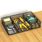 Desk Drawer Organizer, Metal Mesh Drawer Organizer Tray with 6 Adjustable Compartment, Tray Organizer for Desktop, Kitchen, Bathroom, Makeup, Vanity