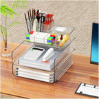 4 Trays Paper Organizer Letter Tray - Acrylic Desk File Organizer, Stackable Clear Paper Holder Sorter Home Office Organizers