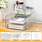 4 Trays Paper Organizer Letter Tray - Acrylic Desk File Organizer, Stackable Clear Paper Holder Sorter Home Office Organizers