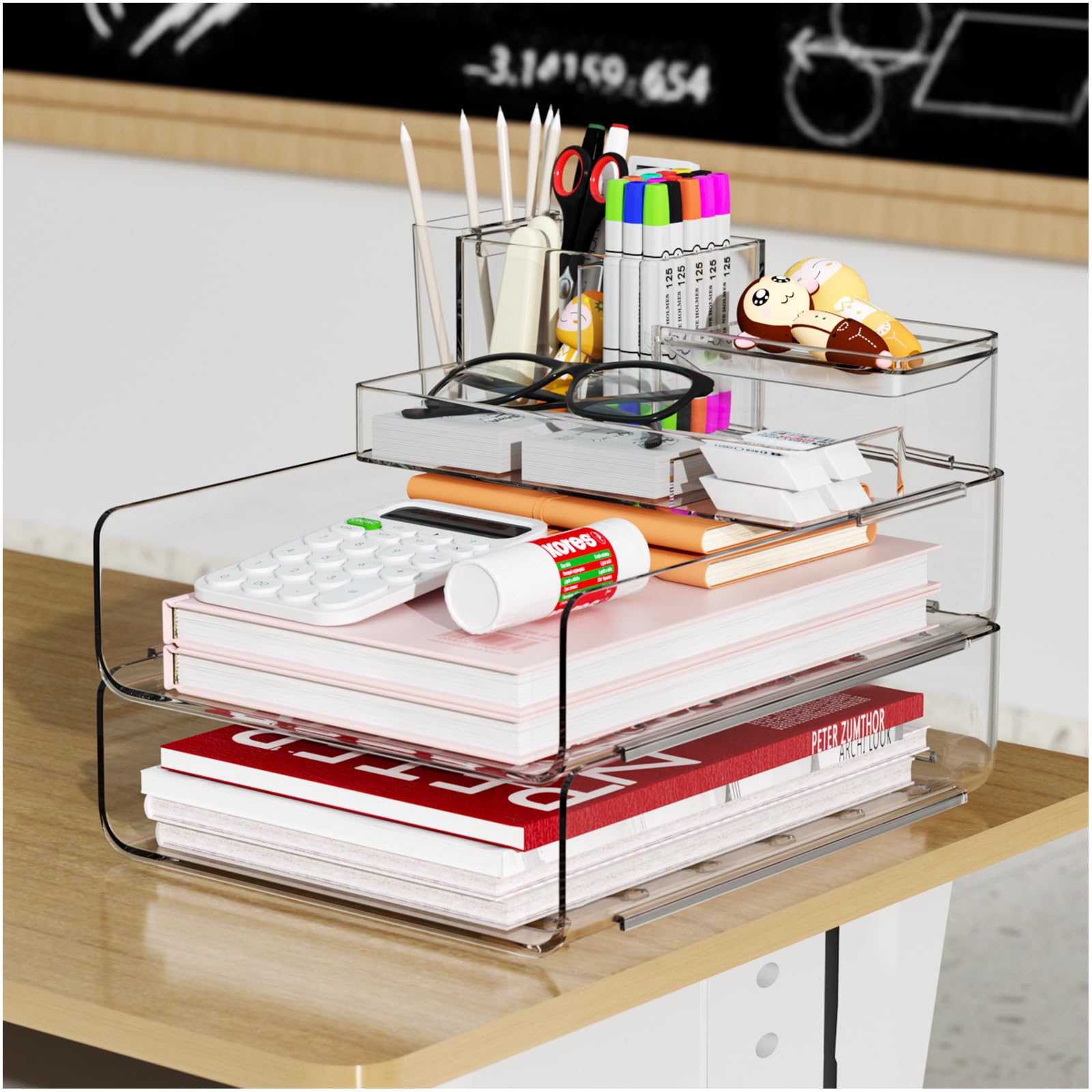 4 Trays Paper Organizer Letter Tray - Acrylic Desk File Organizer, Stackable Clear Paper Holder Sorter Home Office Organizers
