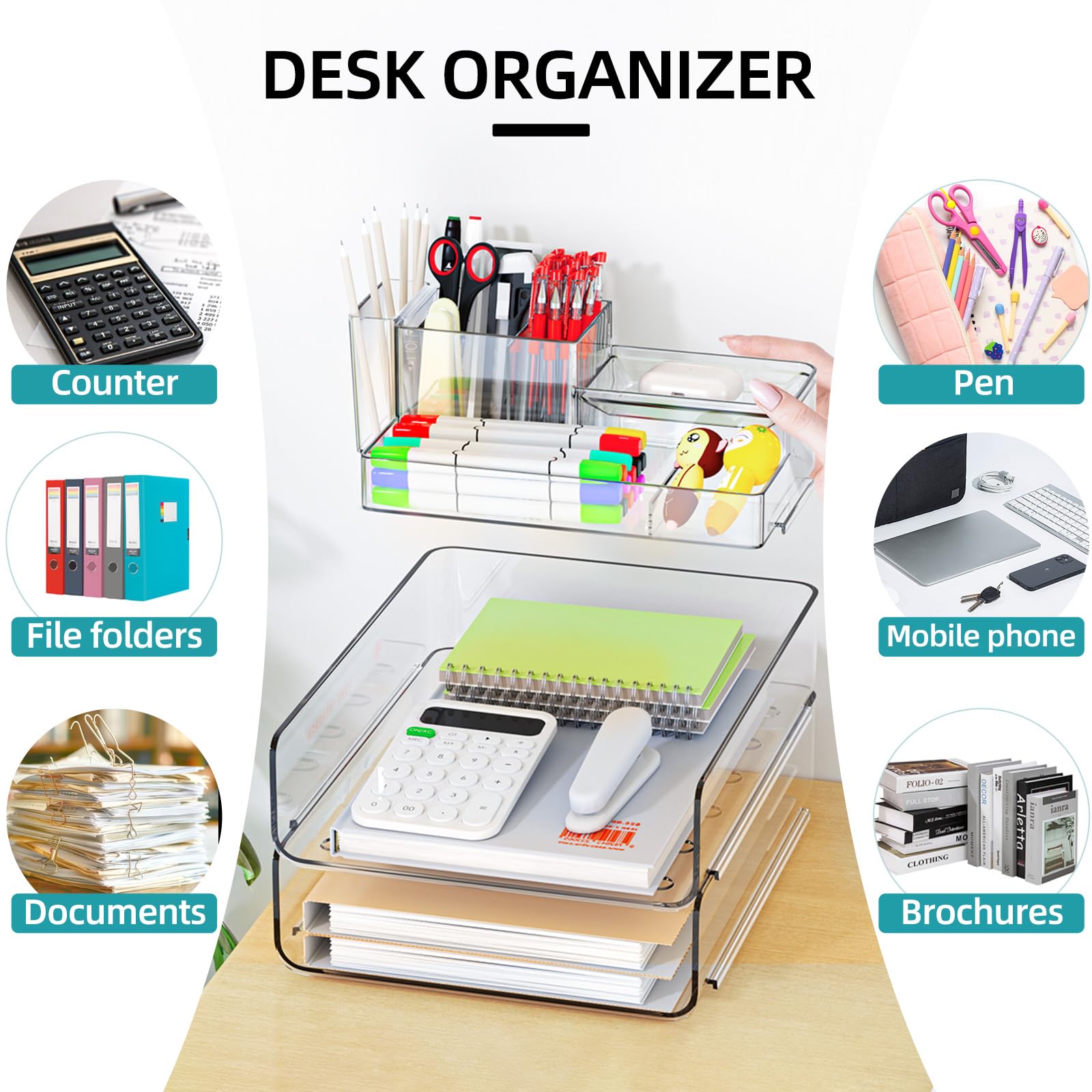 4 Trays Paper Organizer Letter Tray - Acrylic Desk File Organizer, Stackable Clear Paper Holder Sorter Home Office Organizers