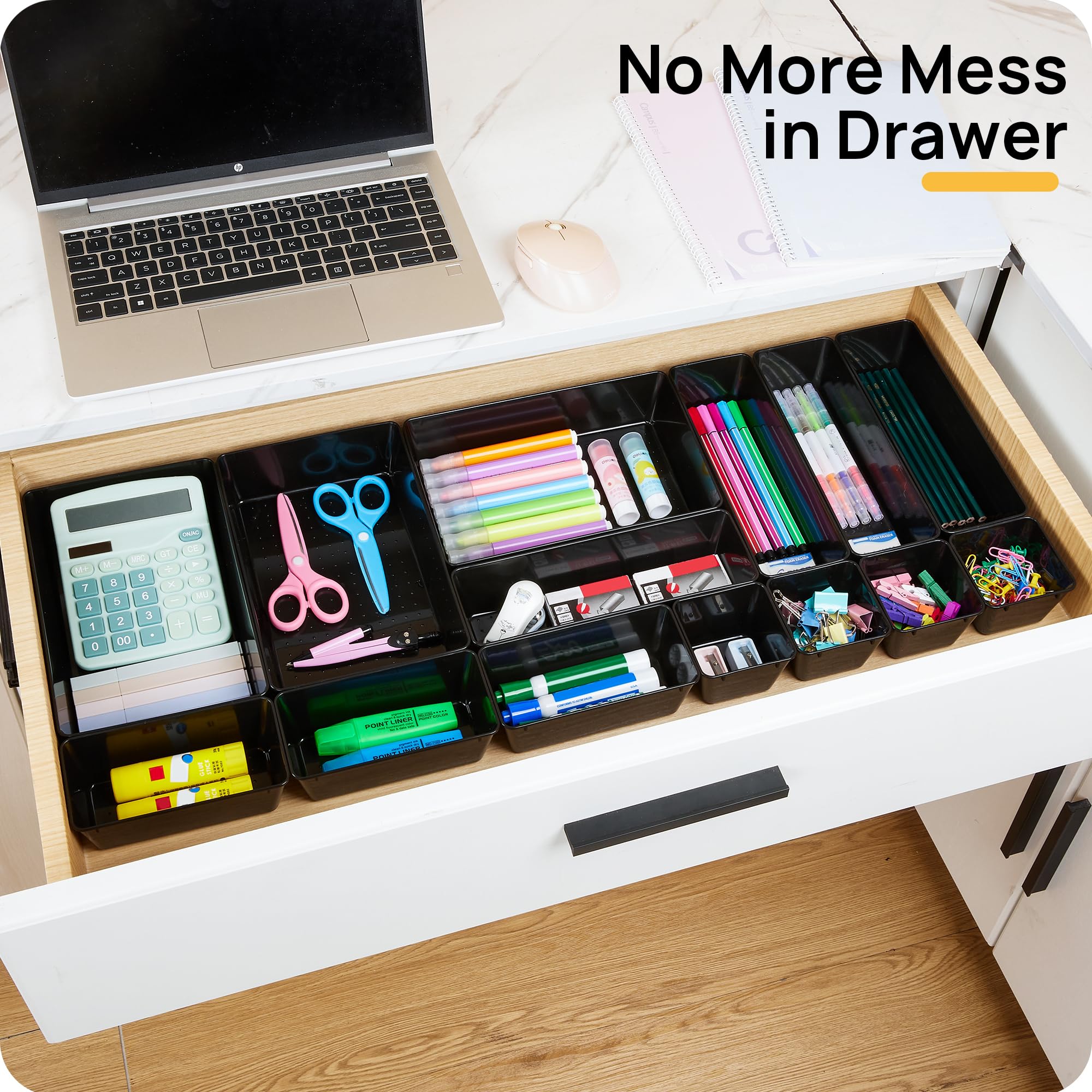 25 PCS Office Desk Drawer Organizers Set, 4-Size Versatile Plastic Drawer Organizer Trays, Storage Bins for Desk Accessories Office Organizers and Storage, Bathroom, Makeup, Vanity