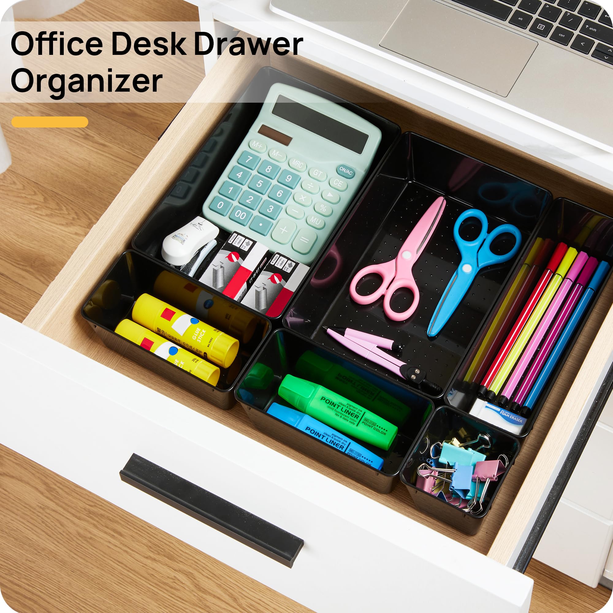 25 PCS Office Desk Drawer Organizers Set, 4-Size Versatile Plastic Drawer Organizer Trays, Storage Bins for Desk Accessories Office Organizers and Storage, Bathroom, Makeup, Vanity
