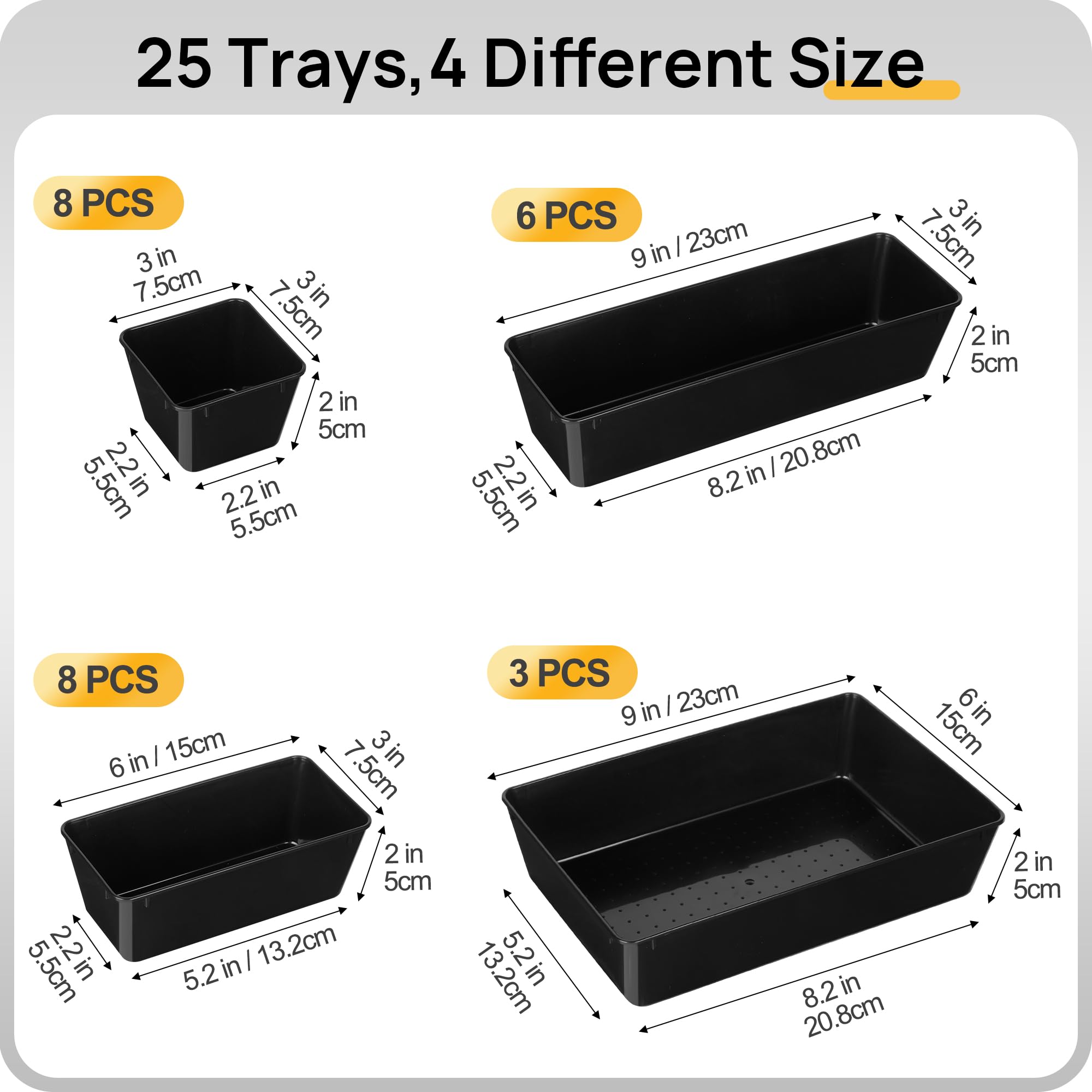 25 PCS Office Desk Drawer Organizers Set, 4-Size Versatile Plastic Drawer Organizer Trays, Storage Bins for Desk Accessories Office Organizers and Storage, Bathroom, Makeup, Vanity