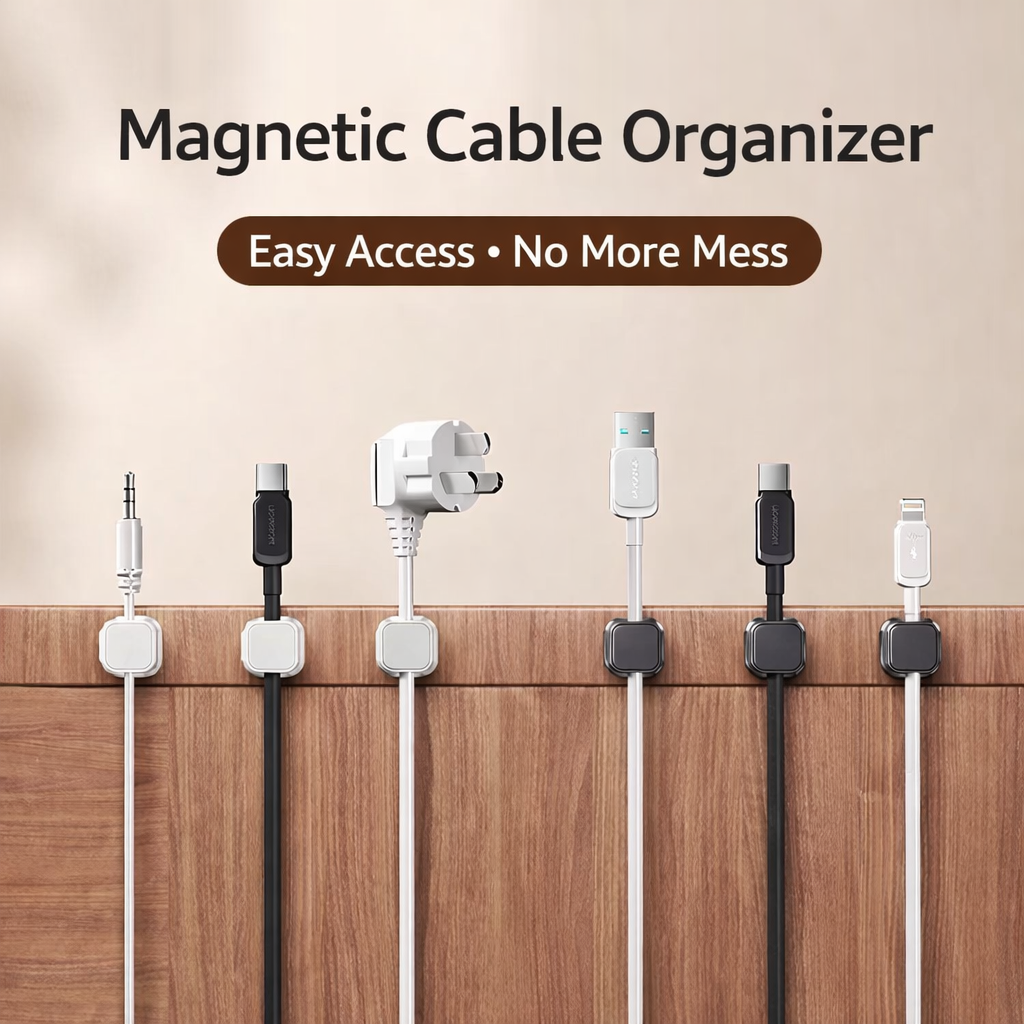 6 Pack Magnetic Cable Clips Cord Holder, Under Desk Cable Management, Adhesive Wire Holder Keeper Organizer for Home Office Desk Phone Car Wall Desktop Nightstand