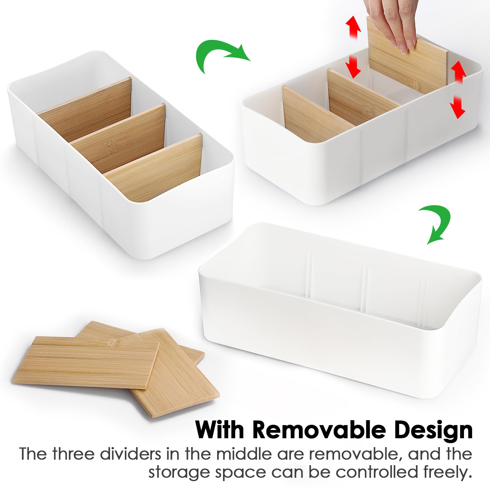 Seasoning Packet Organizer, Food Storage Organizer with Divided 4 Bamboo Wood Compartments, Plastic Storage Caddy for Kitchen Pantry Cabinet, Kitchen Organization Bin for Snacks Spice Packets