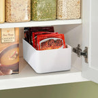 Seasoning Packet Organizer, Food Storage Organizer with Divided 4 Bamboo Wood Compartments, Plastic Storage Caddy for Kitchen Pantry Cabinet, Kitchen Organization Bin for Snacks Spice Packets